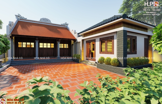 Mẫu thiết kế nhà thờ họ 3 gian kết hợp nhà ở đơn giản chi phí thấp