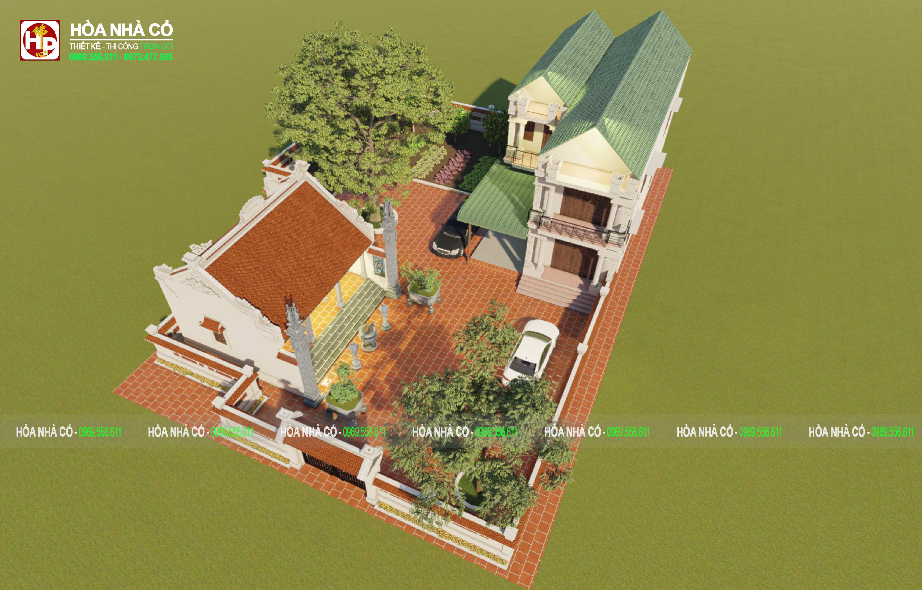 Mẫu thiết kế nhà 3 gian trong khuôn viên sân vườn